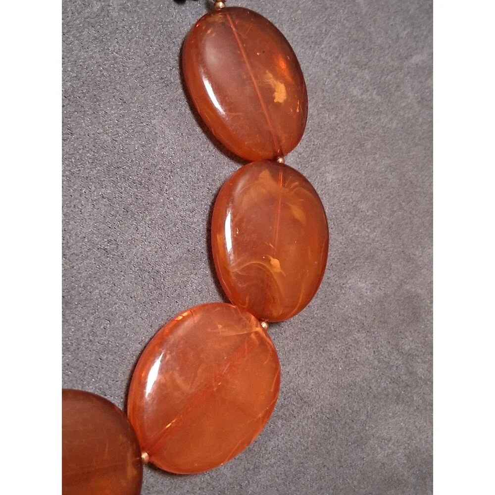 Faux Amber Plastic Disc Bead Statement Necklace Oval Chunky Beads